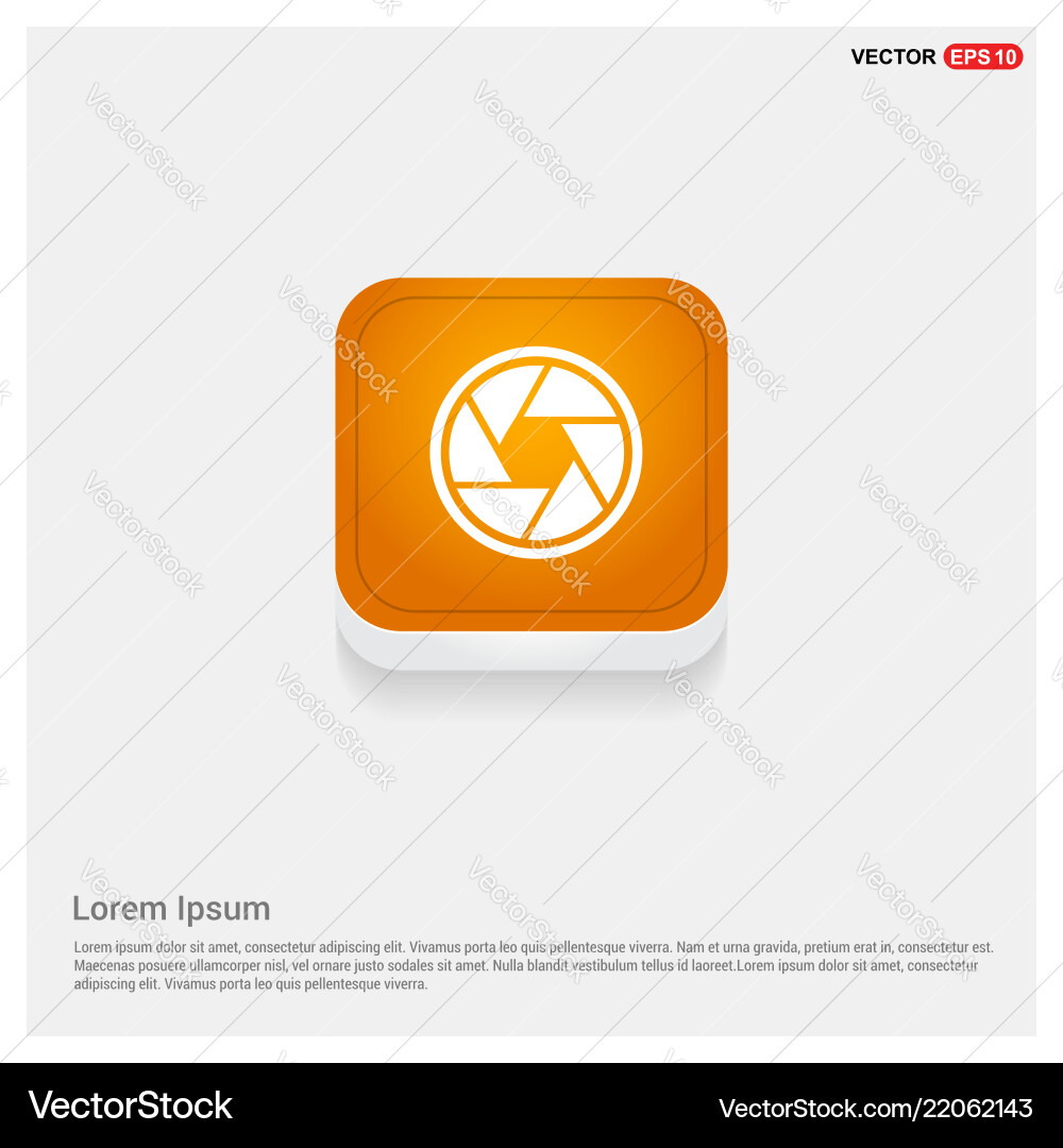Camera lens icon orange abstract web button Vector Image