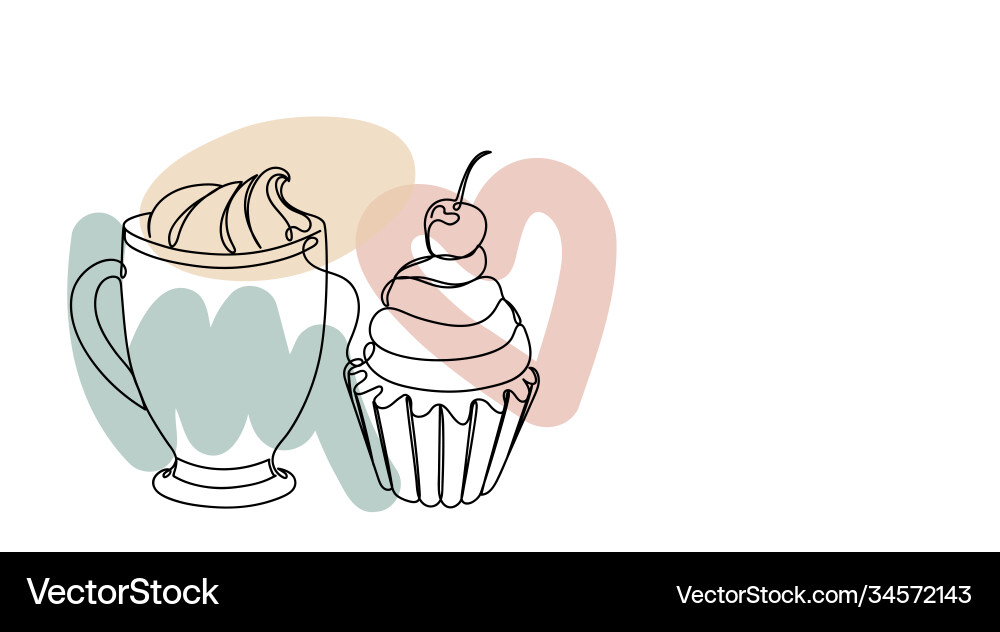 Cupcake with a cherry in linear style Cupcake with a cherry in linear style Vector Image