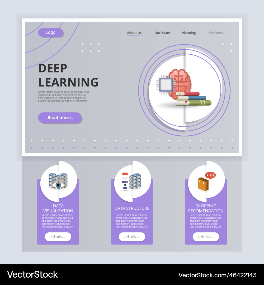 Deep learning flat landing page website template Deep learning flat landing page website template vector image