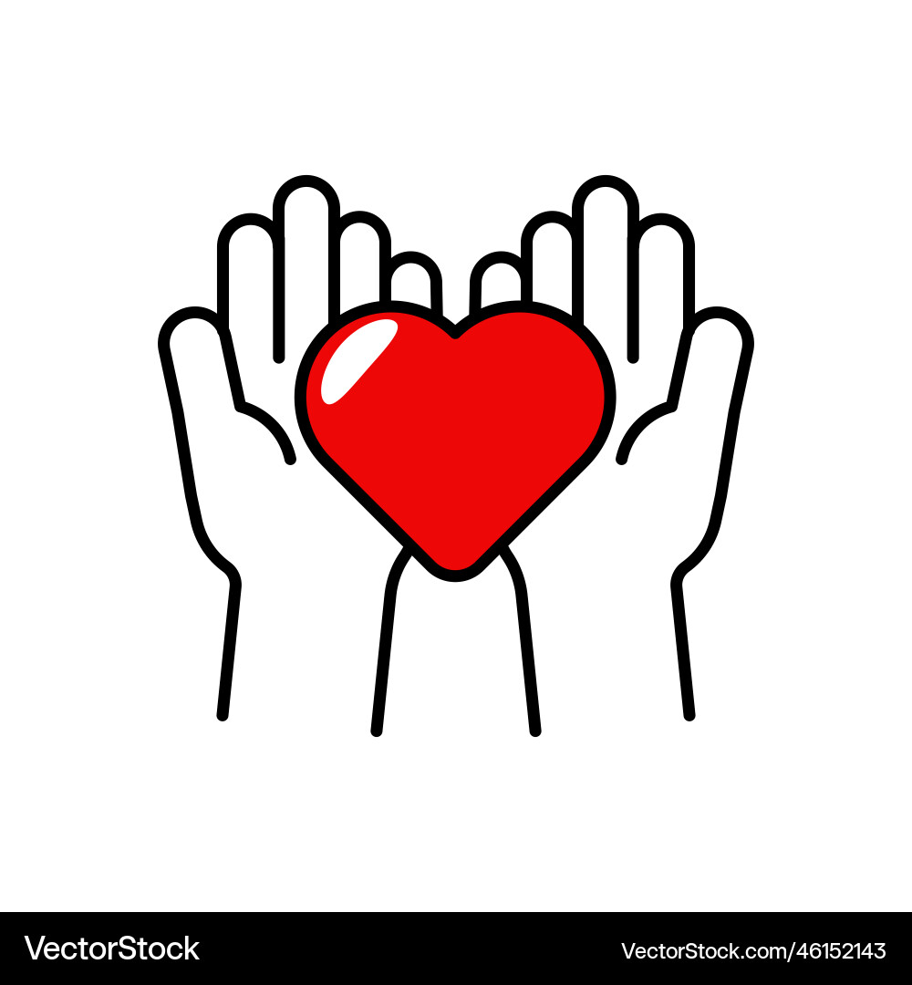 Hands with heart in linear color style Hands with heart in linear color style vector image