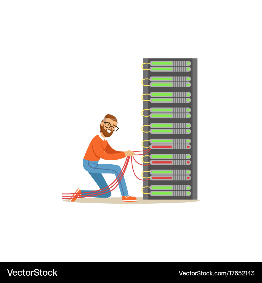 Network engineer administrator working in data Vector Image