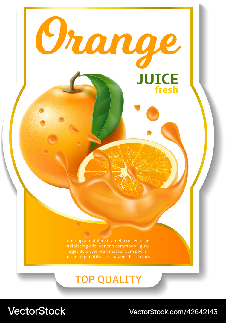 Realistisches Fruchtlabel Orangensaft Aufkleber Design Realistisches Fruchtlabel Orangensaft Aufkleber Design vektorbild