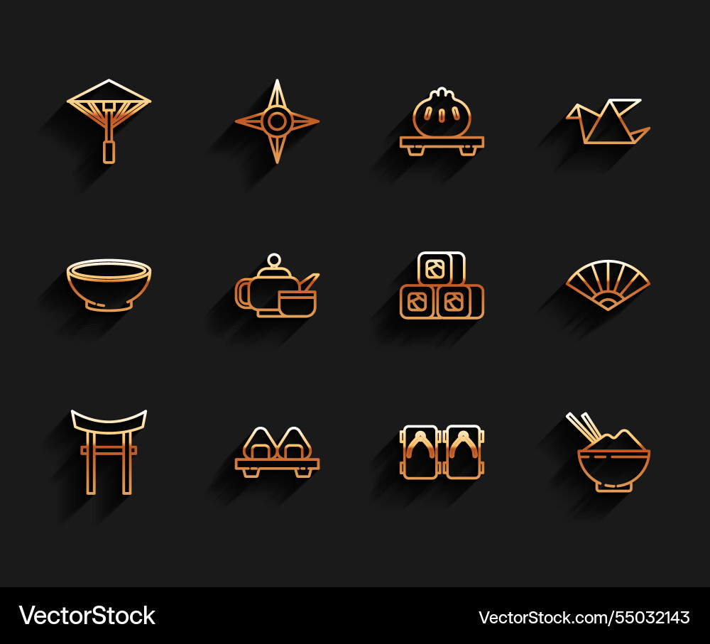 Set line japan gate sushi on cutting board Set line japan gate sushi on cutting board vector image