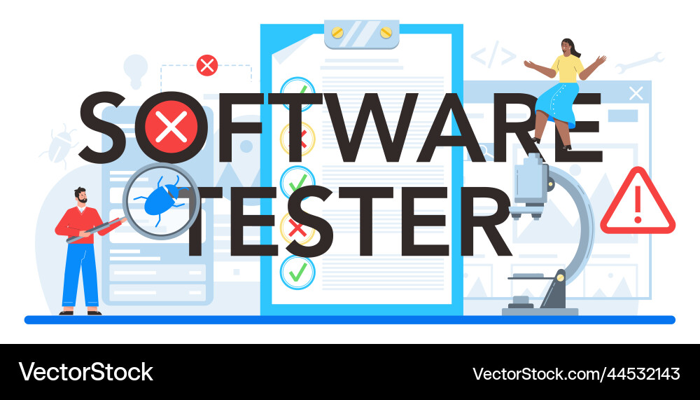 Software-Tester typografischer Header Anwendung Software-Tester typografischer Header Anwendung vektorbild