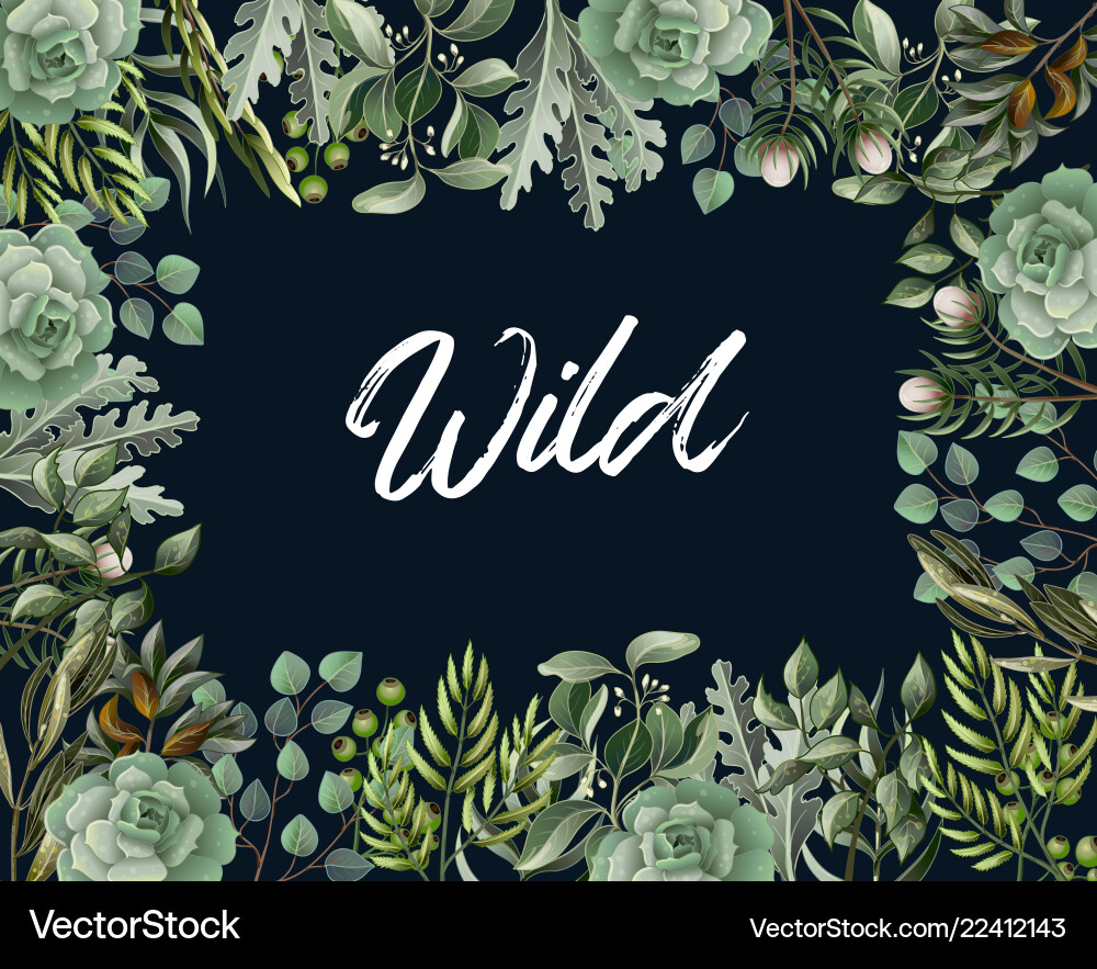 Watercolor Leaf \u0026 Succulent Border – Royalty-Free Vector | VectorStock, image size:1000x883