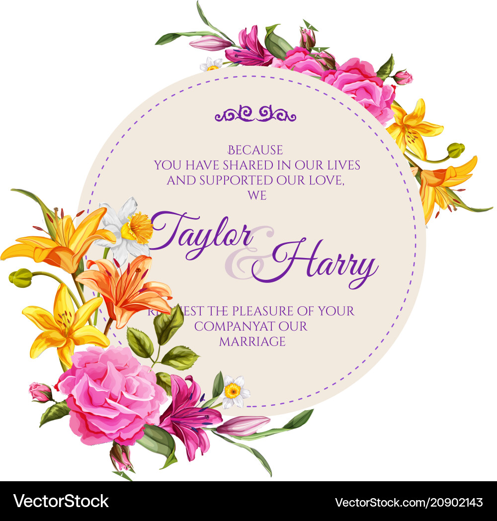 Watercolor lily rose flower wedding card vector image