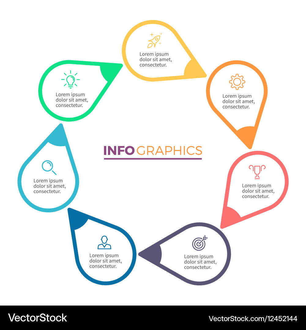 Circular chart diagram with 7 steps pointers Vector Image