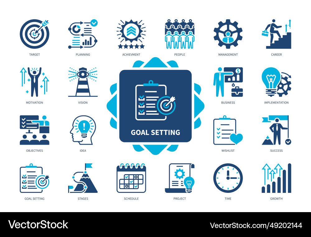 Goal setting solid icon set vector image