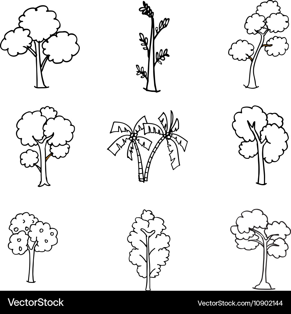 Hand draw tree set different doodle Vector Image