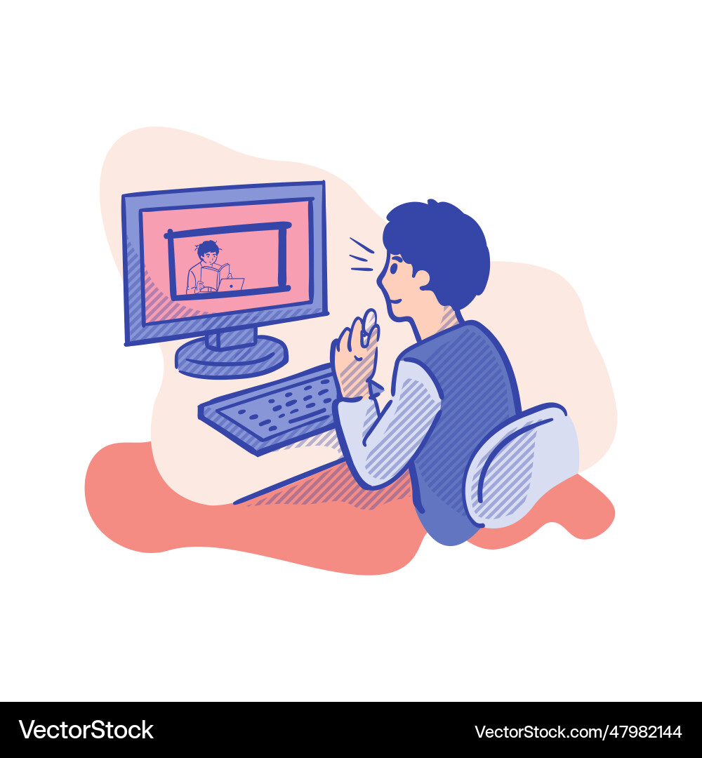 Man sitting in front of computer and working Man sitting in front of computer and working vector image
