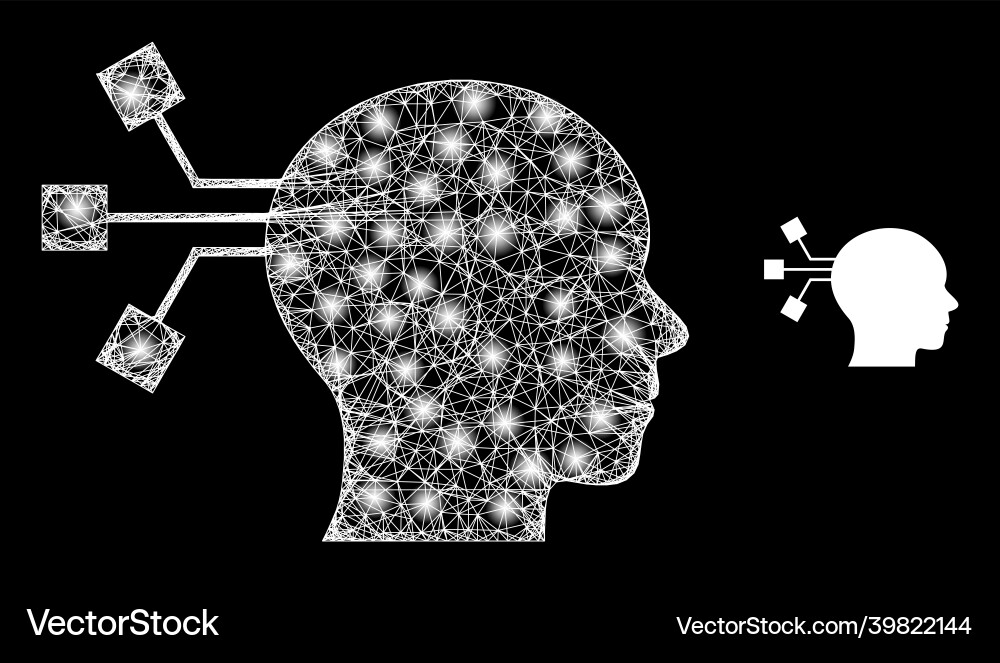 Polygonal network mesh brain connection with glare Polygonal network mesh brain connection with glare vector image