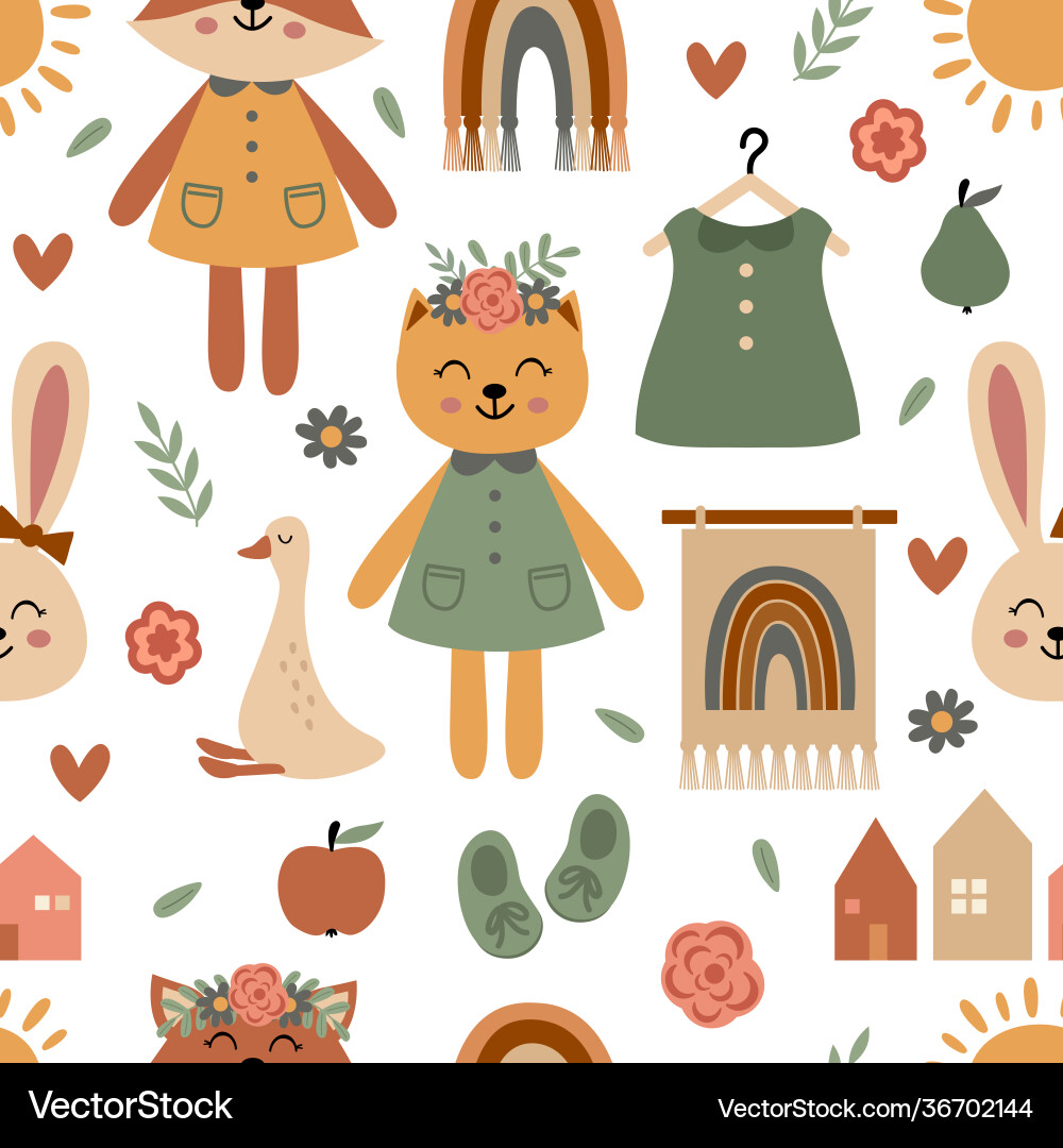 Seamless pattern with cute animals Royalty Free Vector Image