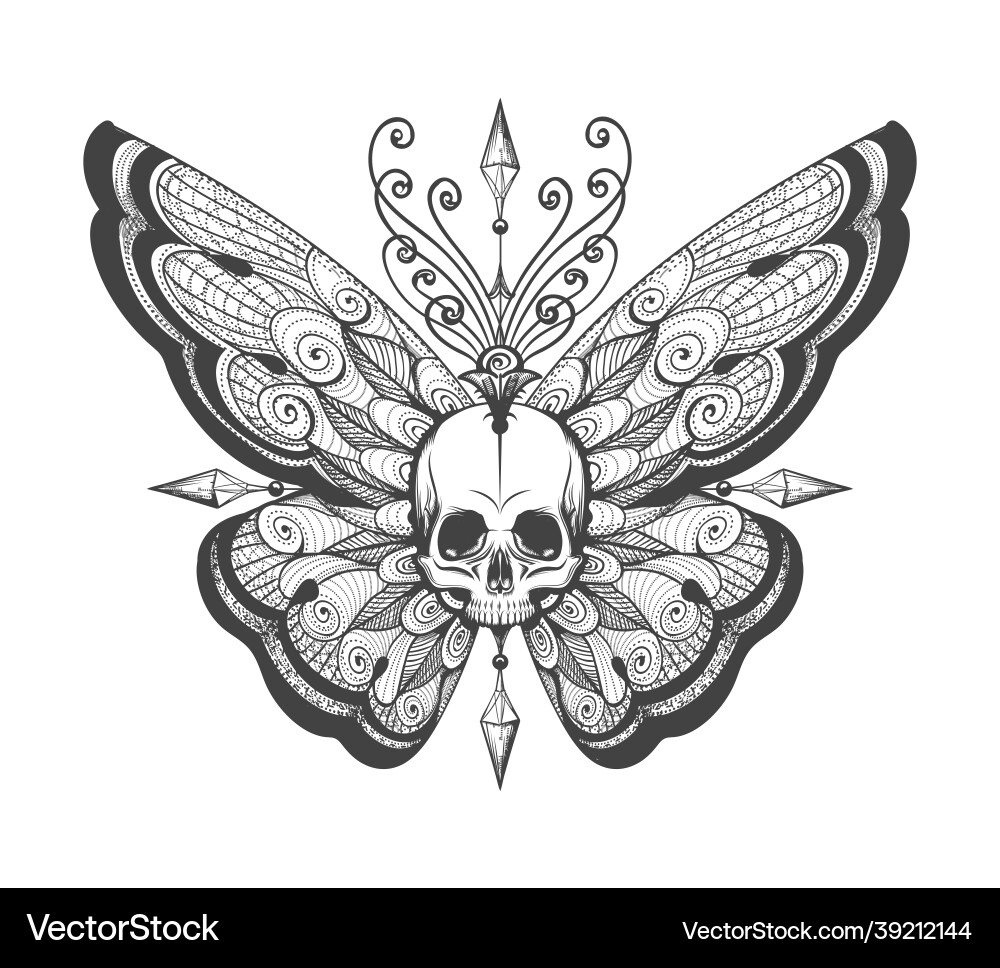 Skull Butterfly Tattoo Art Vector Image