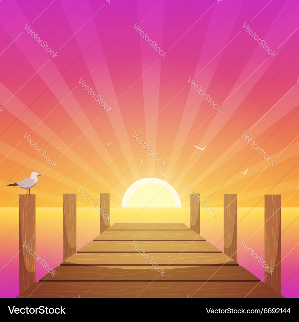 Sunset at pier Royalty Free Vector Image - VectorStock