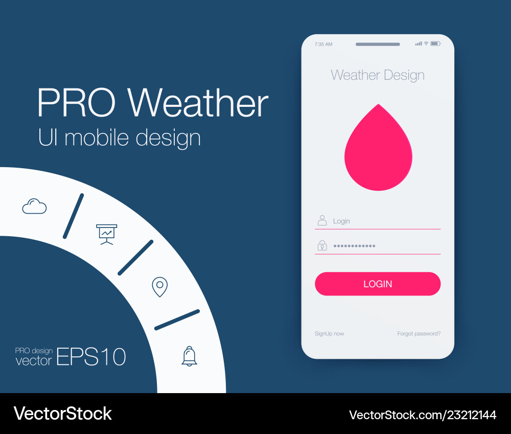 Weather forecast app ux ui design stock Royalty Free Vector