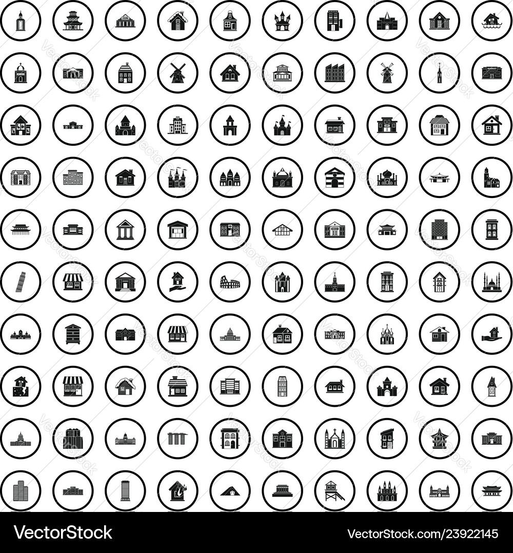 100 building icons set simple style 100 building icons set simple style Vector Image