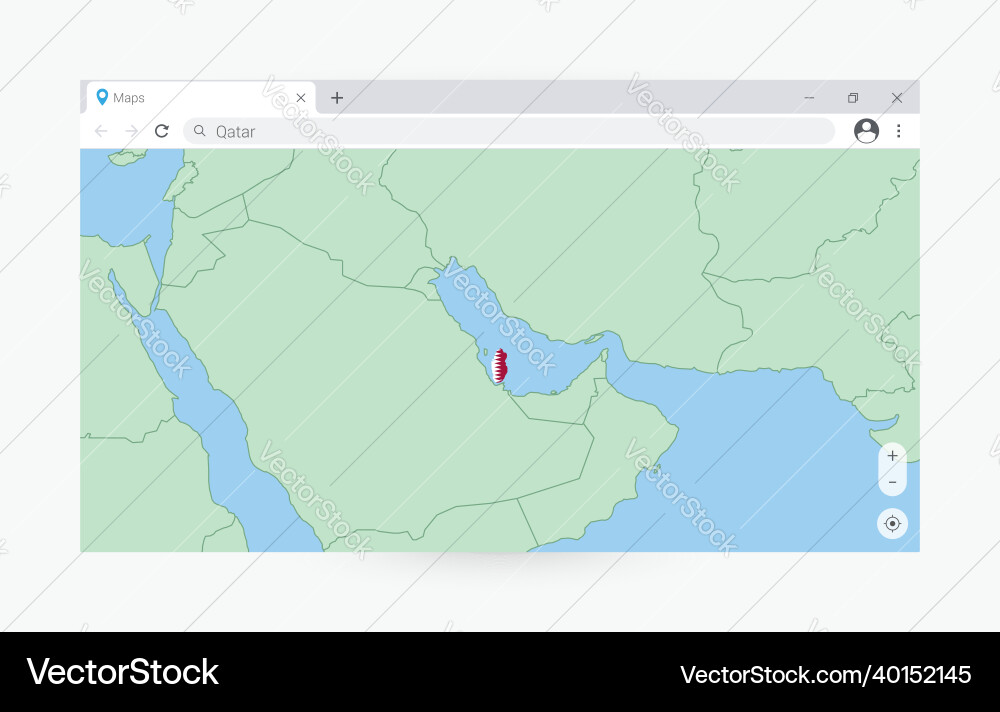 Browser window with map of qatar searching vector image