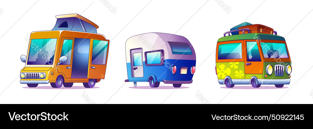 Camper trailers set isolated on white background Vector Image