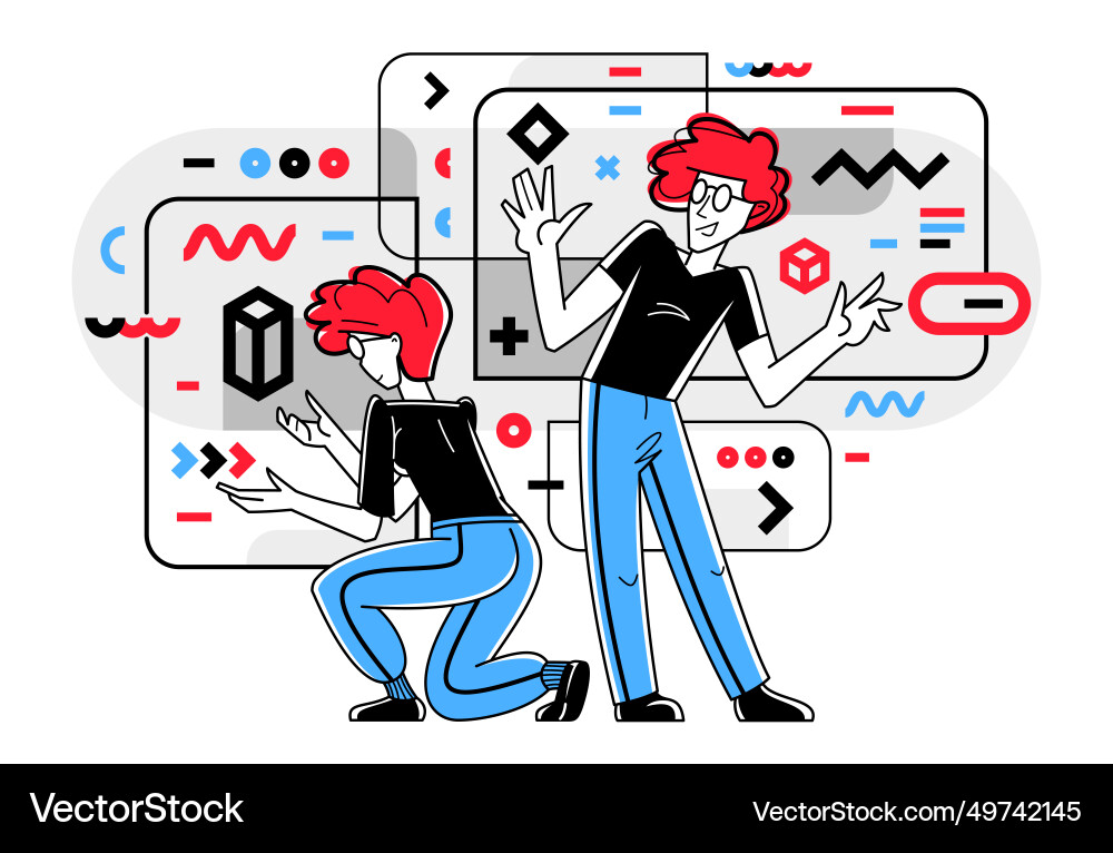 Creative workers doing some job and creating Creative workers doing some job and creating vector image
