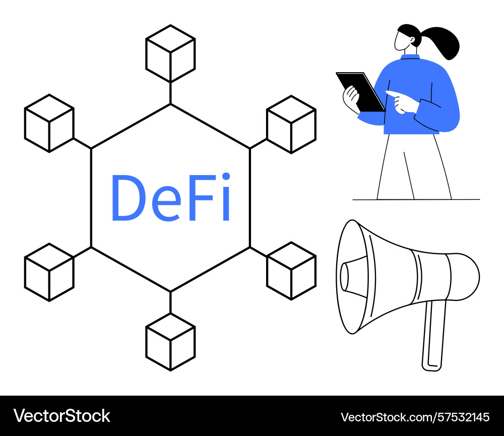Decentralized finance network with user Decentralized finance network with user Vector Image