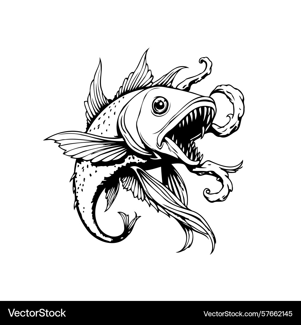 Detailed of a scary and unique fish with sharp Detailed of a scary and unique fish with sharp Vector Image