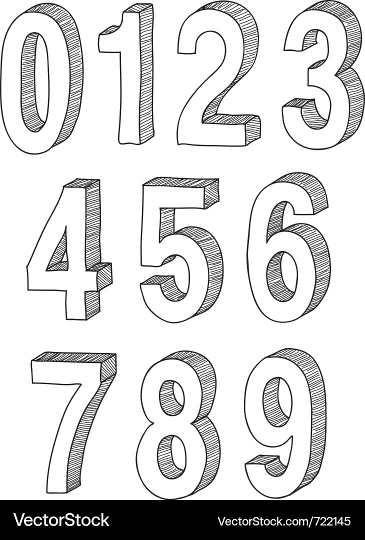 Digit Sketch - Number Study Vector Image