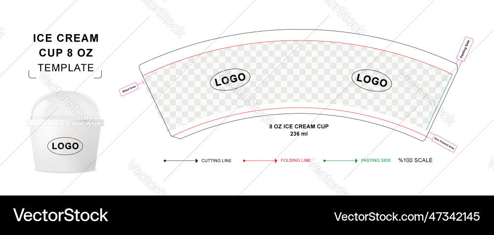 Ice Cream Cup Die Cut Template 8oz Vector Image
