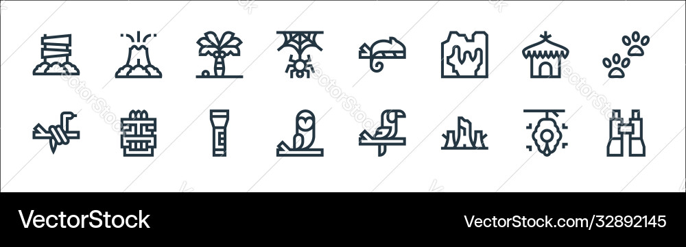 Jungle line icons linear set quality Jungle line icons linear set quality vector image