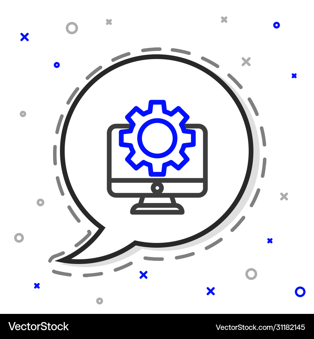 Line computer monitor and gear icon isolated Line computer monitor and gear icon isolated vector image