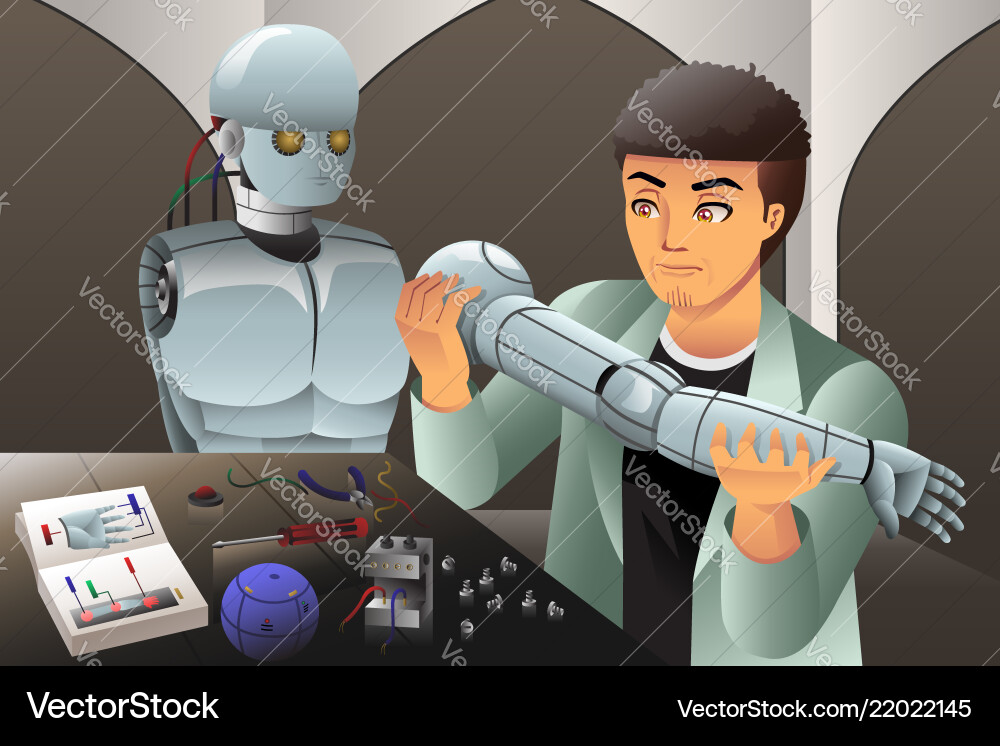 Man making a robot vector image