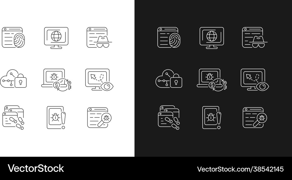 Online behavior monitoring linear icons set vector image