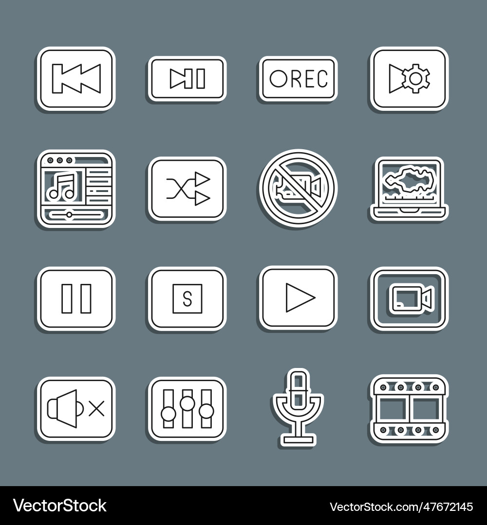 Set line play video button sound or audio Set line play video button sound or audio vector image
