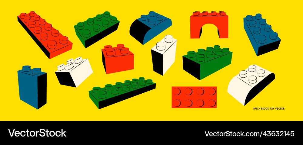 Set of toy brick block in different position Vector Image