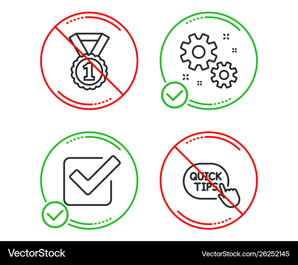 Work checkbox and best rank icons set quick tips vector image