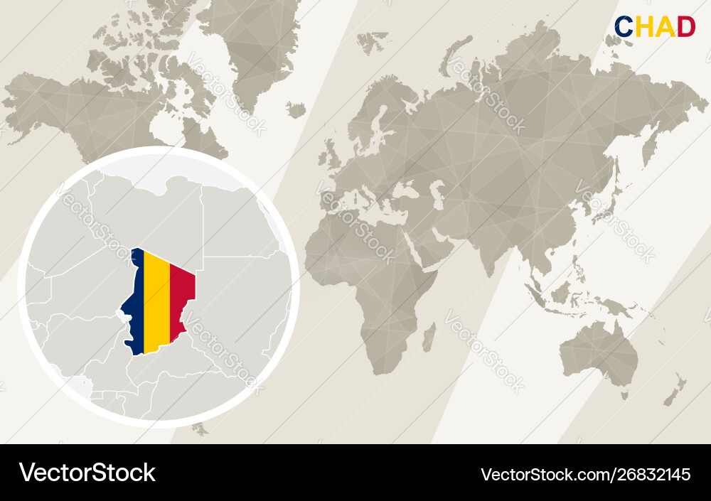 Zoom on chad map and flag world vector image