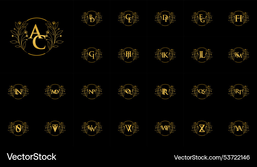 Big set of botanical minimalistic initial letter Big set of botanical minimalistic initial letter vector image