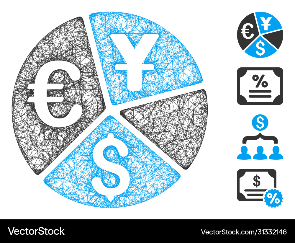 Currency pie chart web mesh Currency pie chart web mesh vector image