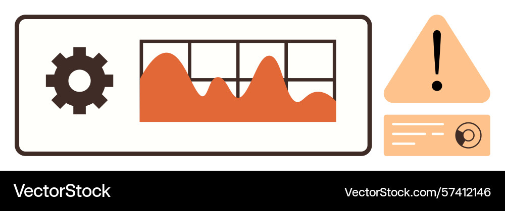 Data analytics with gear warning sign and graph Data analytics with gear warning sign and graph vector image