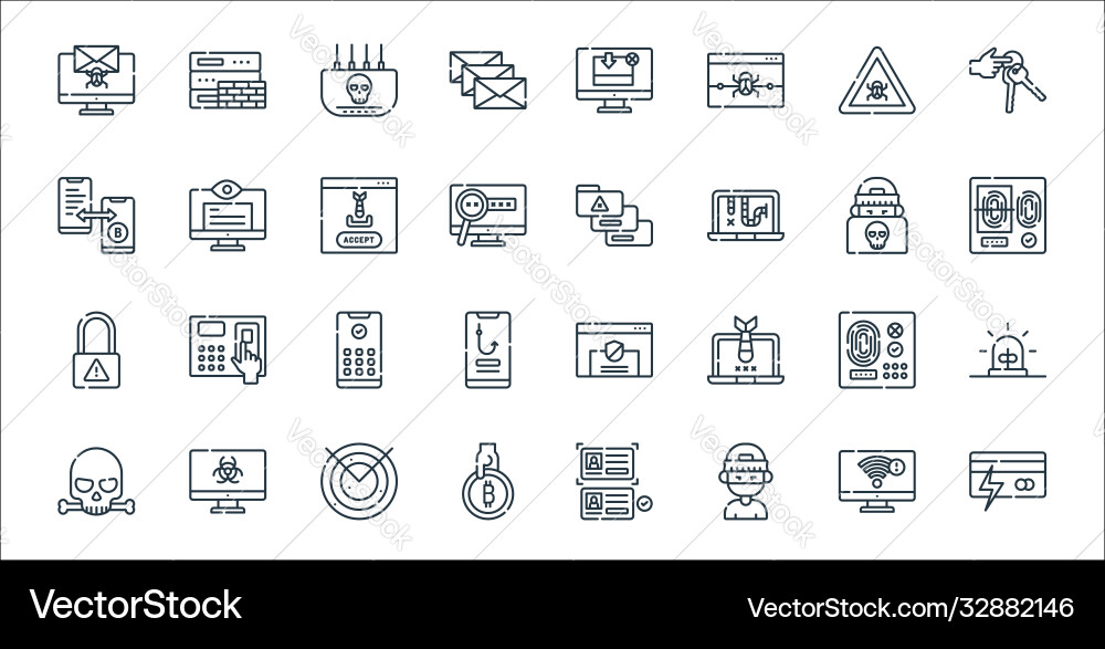 Hacker line icons linear set quality Hacker line icons linear set quality vector image