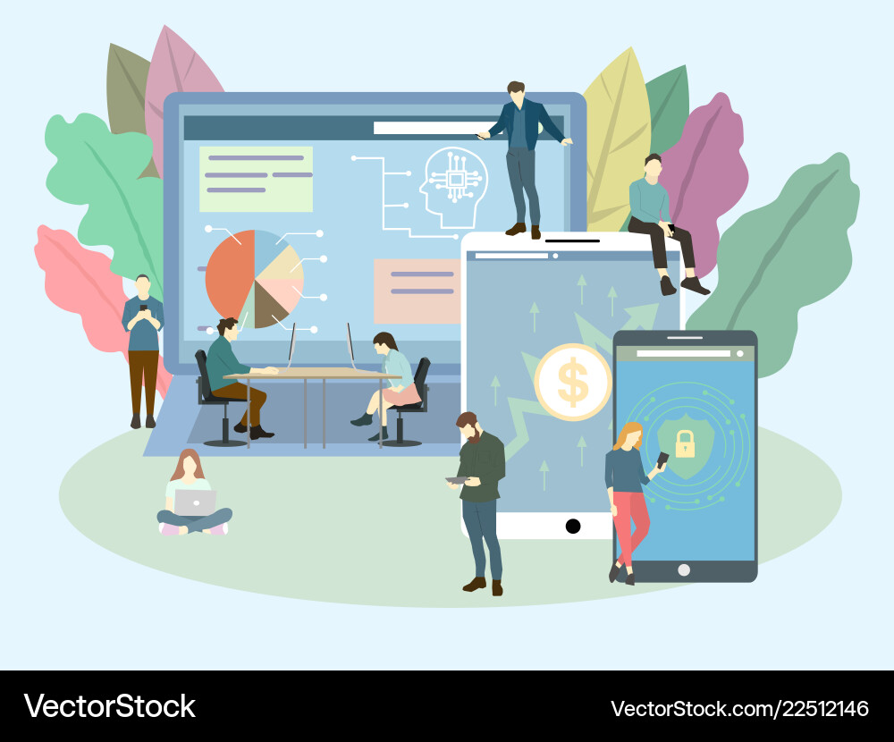 People are using desktop and mobile device Vector Image