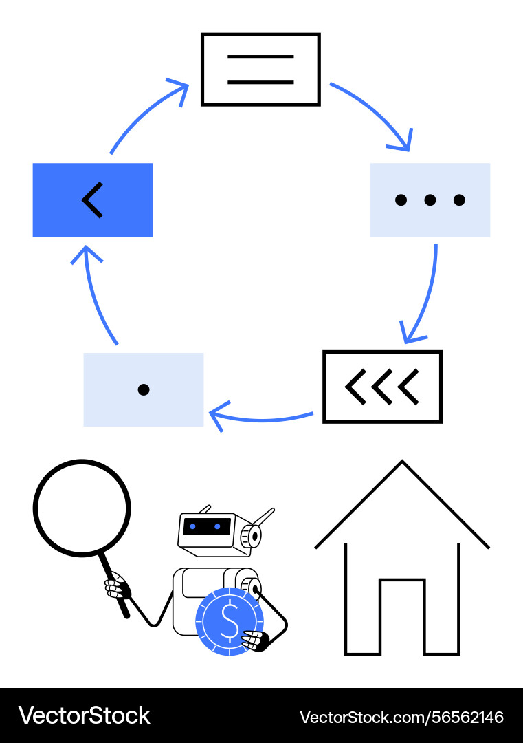 Robotic process analyzing financial data Robotic process analyzing financial data vector image