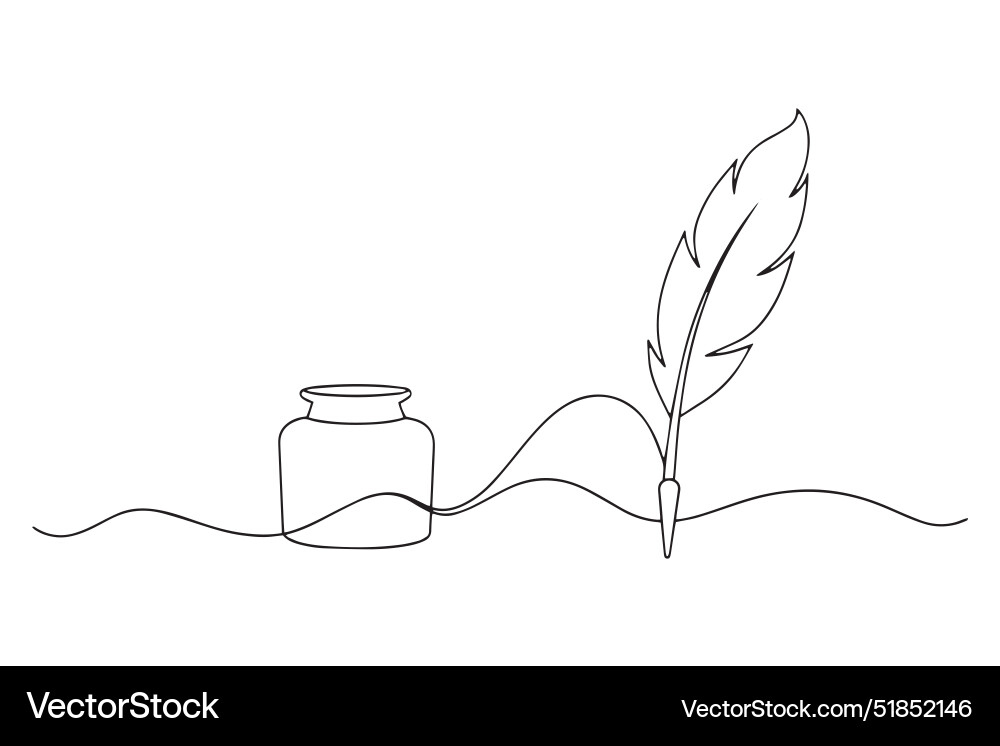 Scroll with inkwell and feather continuous line Scroll with inkwell and feather continuous line vector image