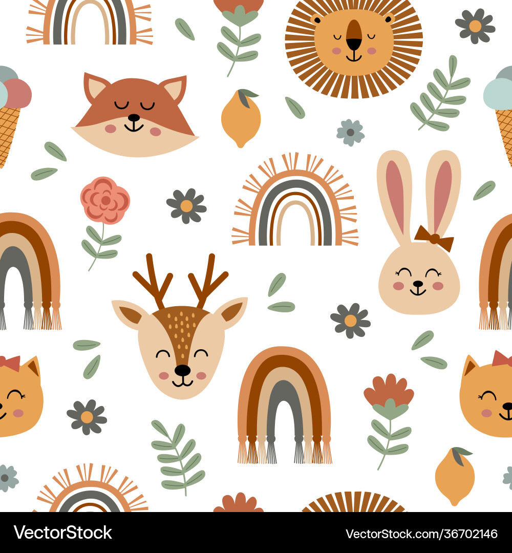 Seamless pattern with cute animal faces vector image