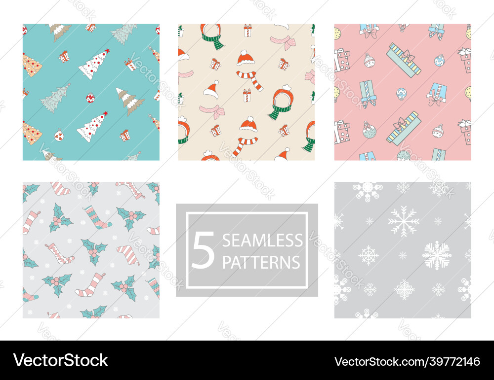 Seamless patterns set with different christmas Seamless patterns set with different christmas vector image