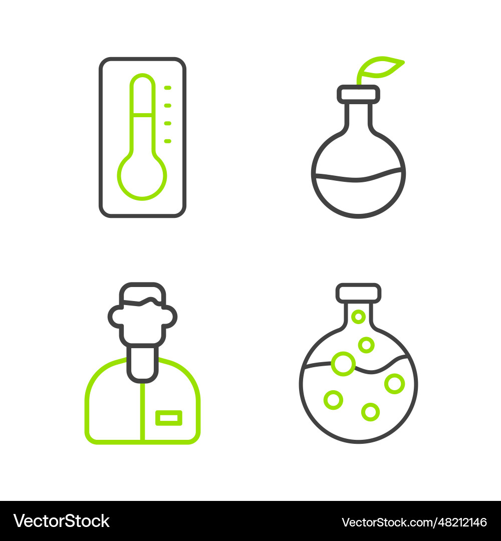 Set line test tube and flask laboratory assistant Set line test tube and flask laboratory assistant Vector Image