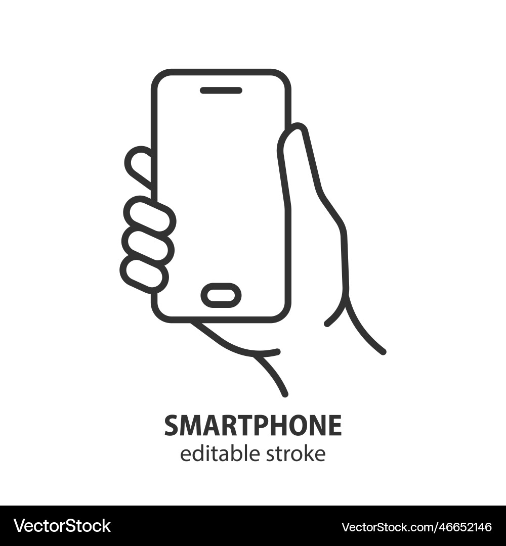 Smartphone line icon mobile phone in hand outline vector image