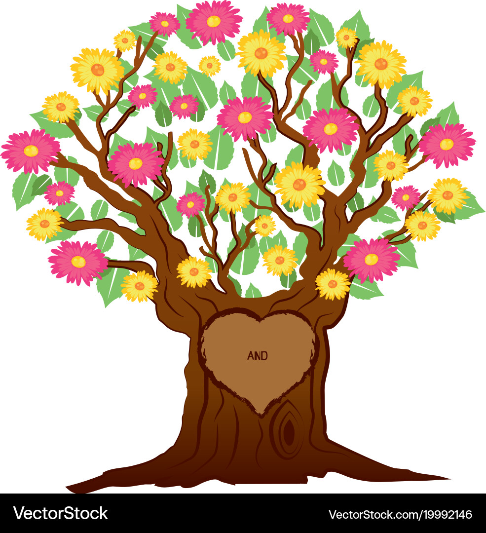 Tree with heart and initials vector image