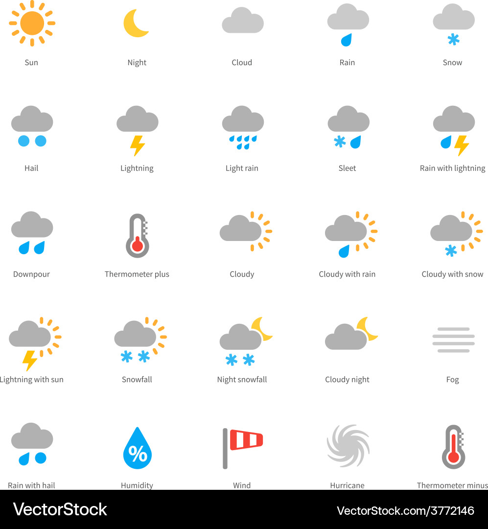 Weather Icons - Flat Style Vector Image