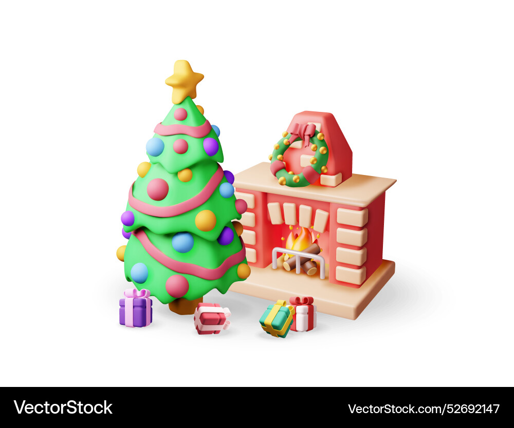 3d red brick new year fireplace isolated 3d red brick new year fireplace isolated vector image
