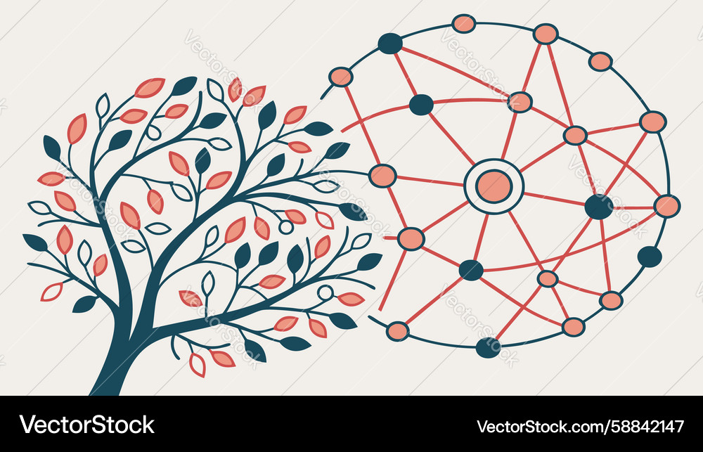 Connected tree with neural network nature Vector Image